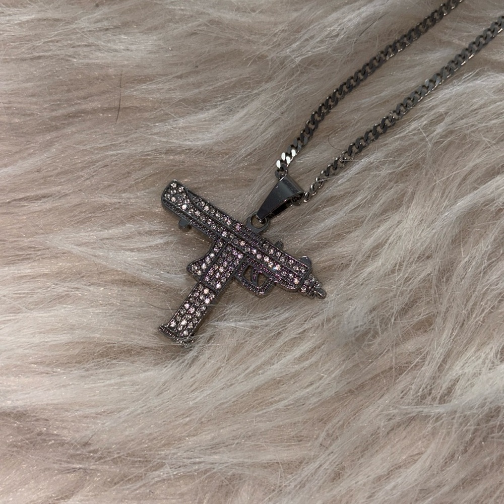 Silver Gun Pendant Necklace